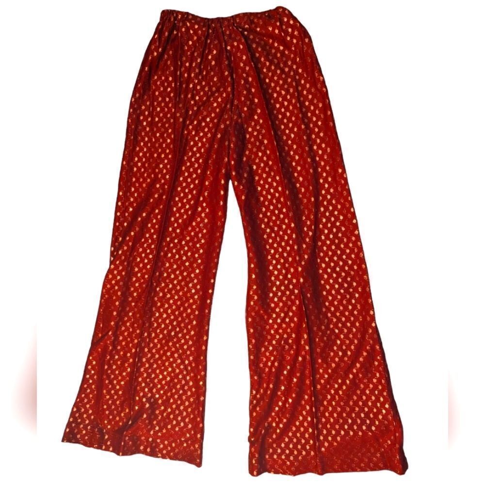 Vintage 70s red and sparkly gold‎ embroidered bell bottom flare pants